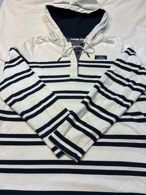 L.L.Bean Katahdin Logo Striped Henley Hoodie, Size Medium